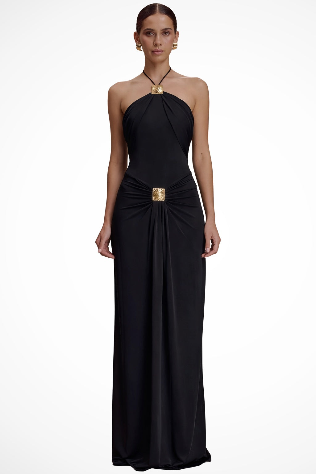 Vestido Largo de Gala con Detalles Metálicos Mujer