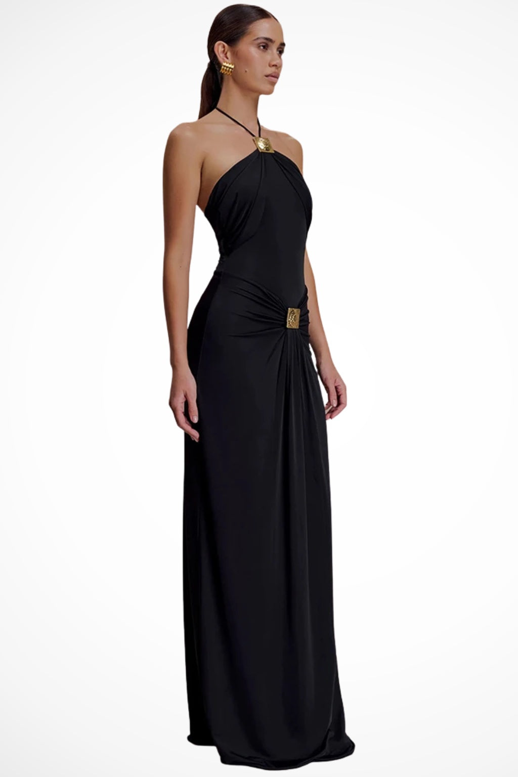 Vestido Largo de Gala con Detalles Metálicos Mujer