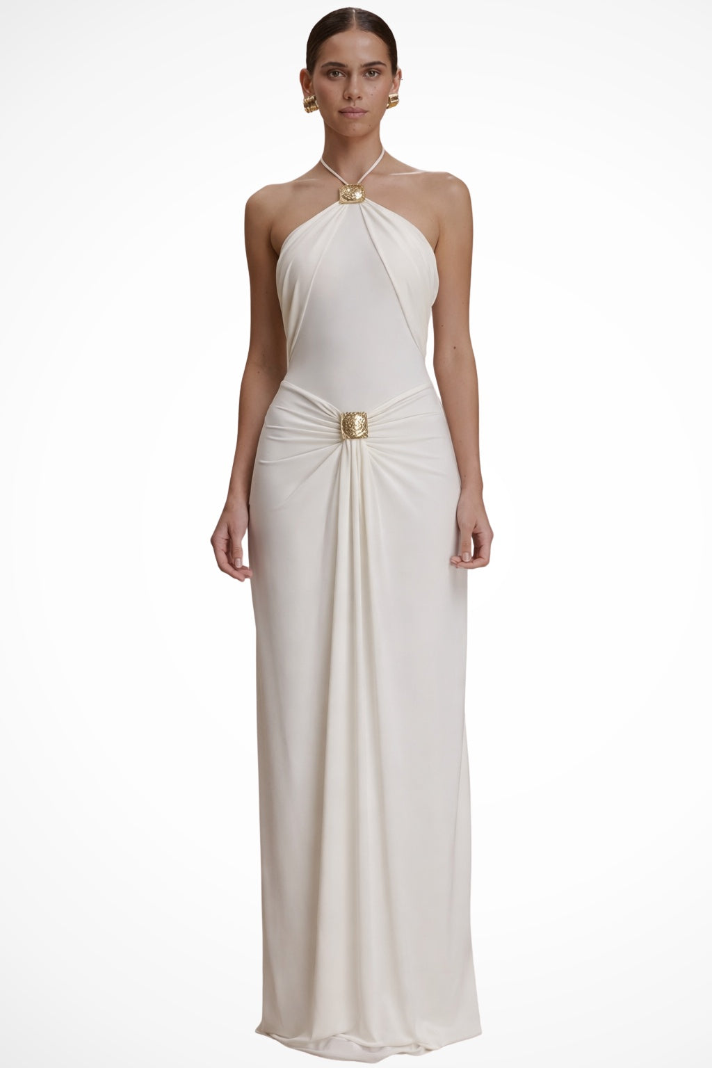 Vestido Largo de Gala con Detalles Metálicos Mujer