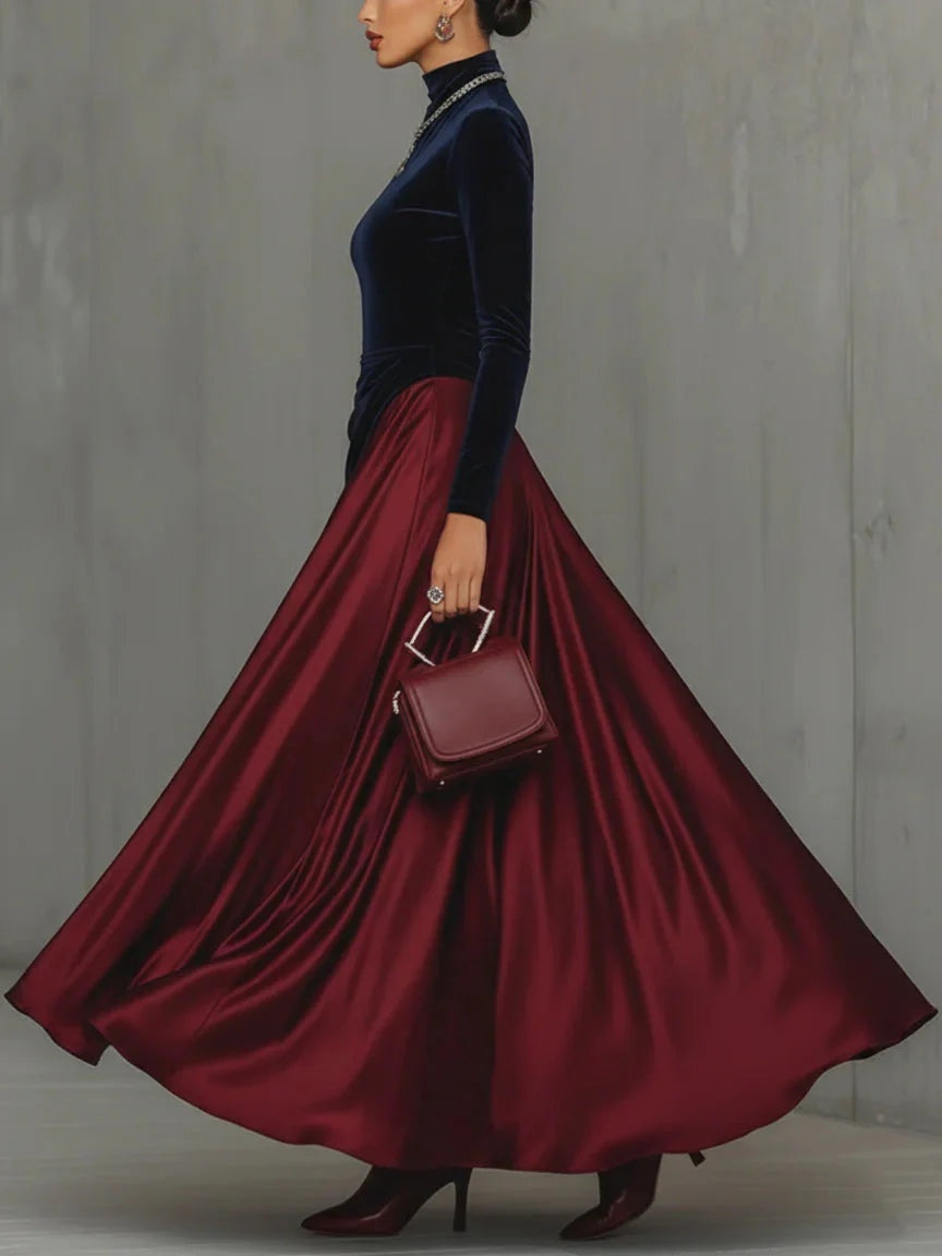 Vestido Largo de Gala Cuello Alto Mujer Manga Larga