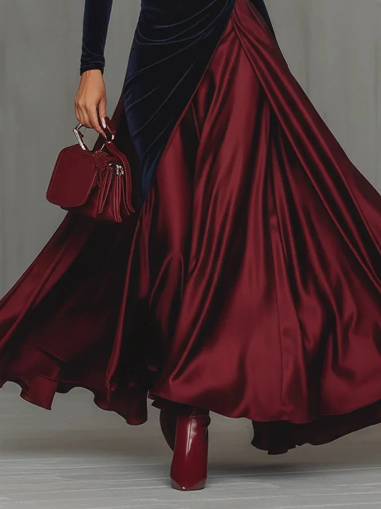 Vestido Largo de Gala Cuello Alto Mujer Manga Larga