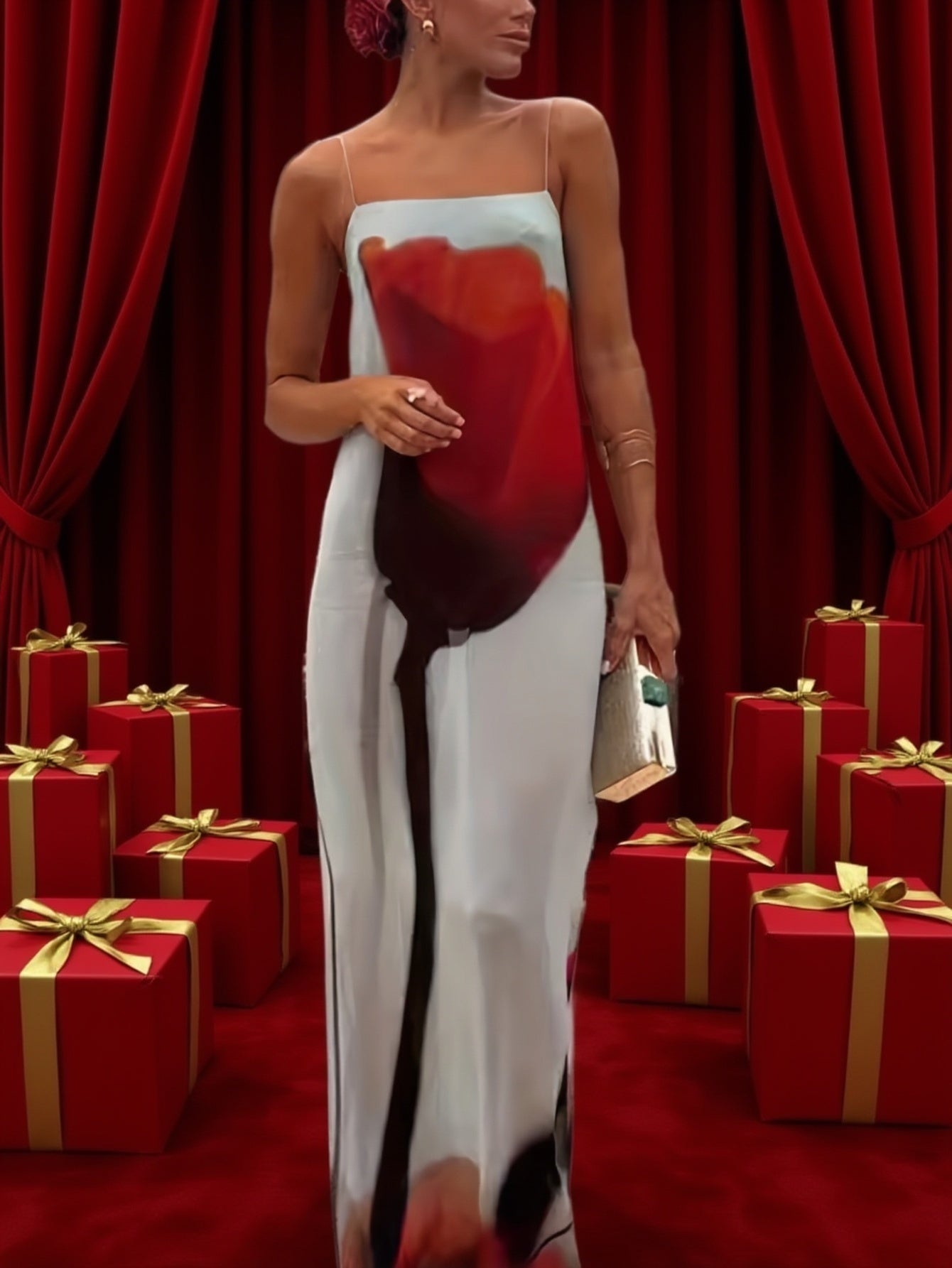 Vestido Largo de Gala Mujer Estampado Artístico Tirantes