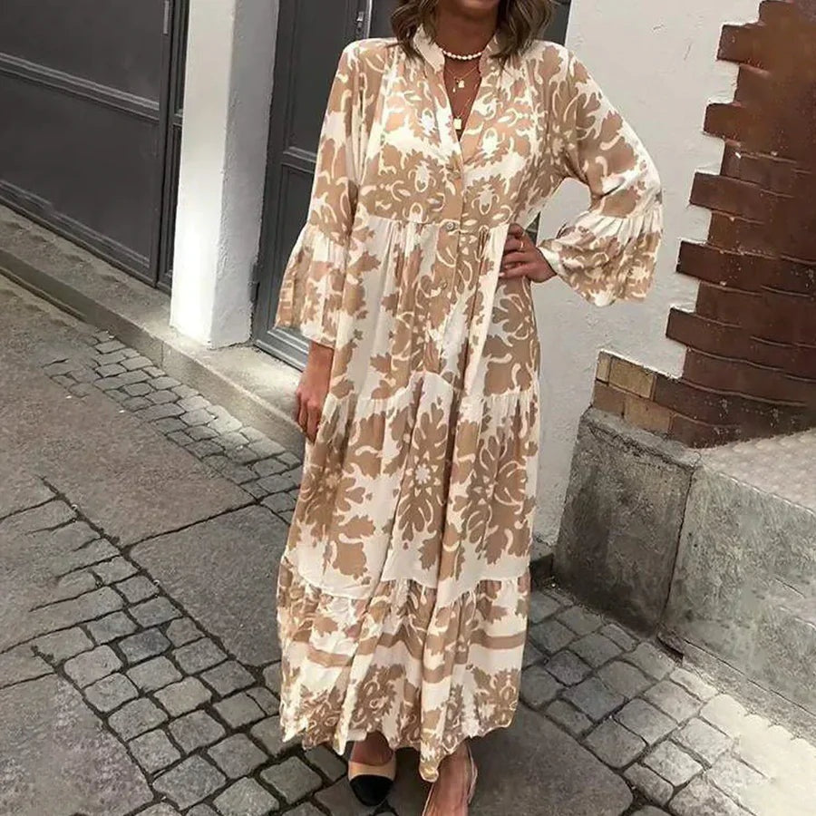 Vestido Largo de Invitada Mujer Estampado Floral Manga Larga