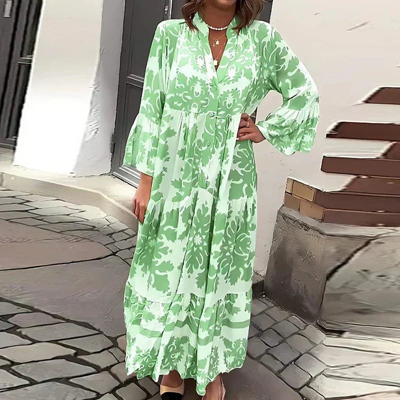 Vestido Largo de Invitada Mujer Estampado Floral Manga Larga