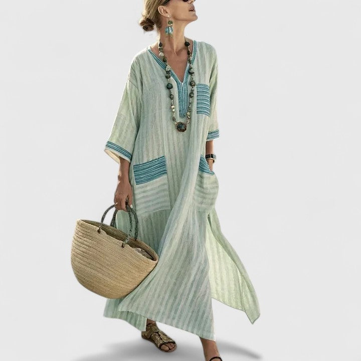Vestido Largo de Novia Boho Mujer Bordados Étnicos