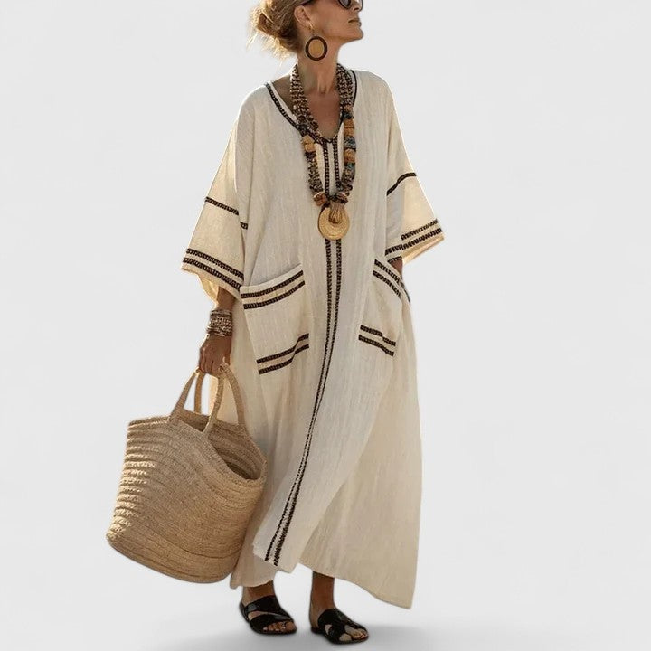 Vestido Largo de Novia Boho Mujer Bordados Étnicos