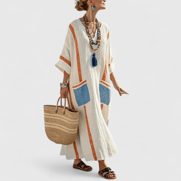 Vestido Largo de Novia Boho Mujer Bordados Étnicos