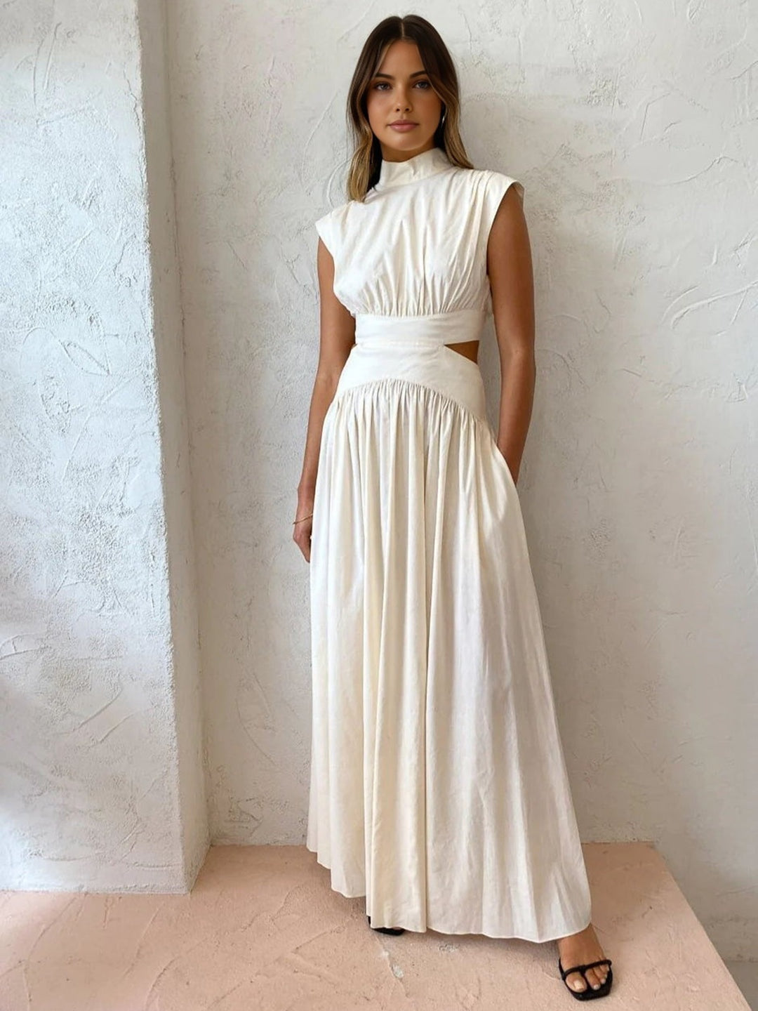 Vestido Largo de Novia Civil Cut Out Mujer Cuello Alto