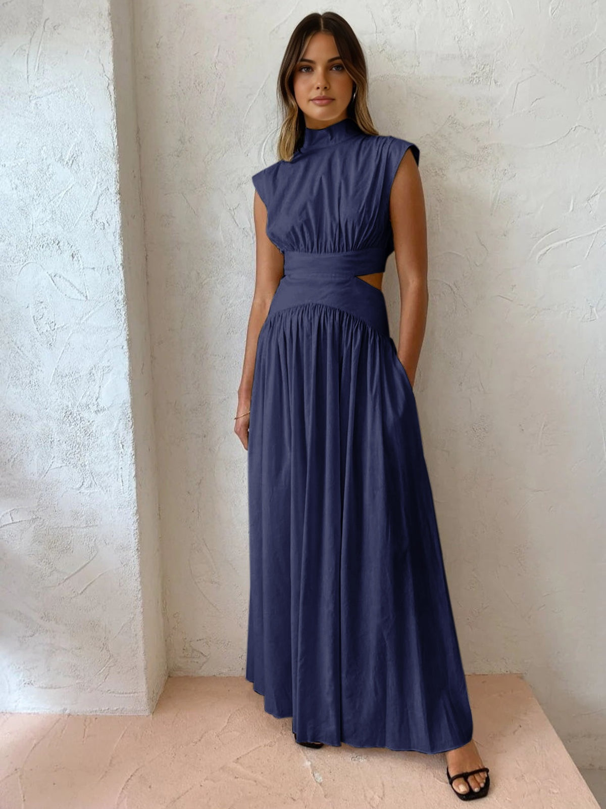 Vestido Largo de Novia Civil Cut Out Mujer Cuello Alto
