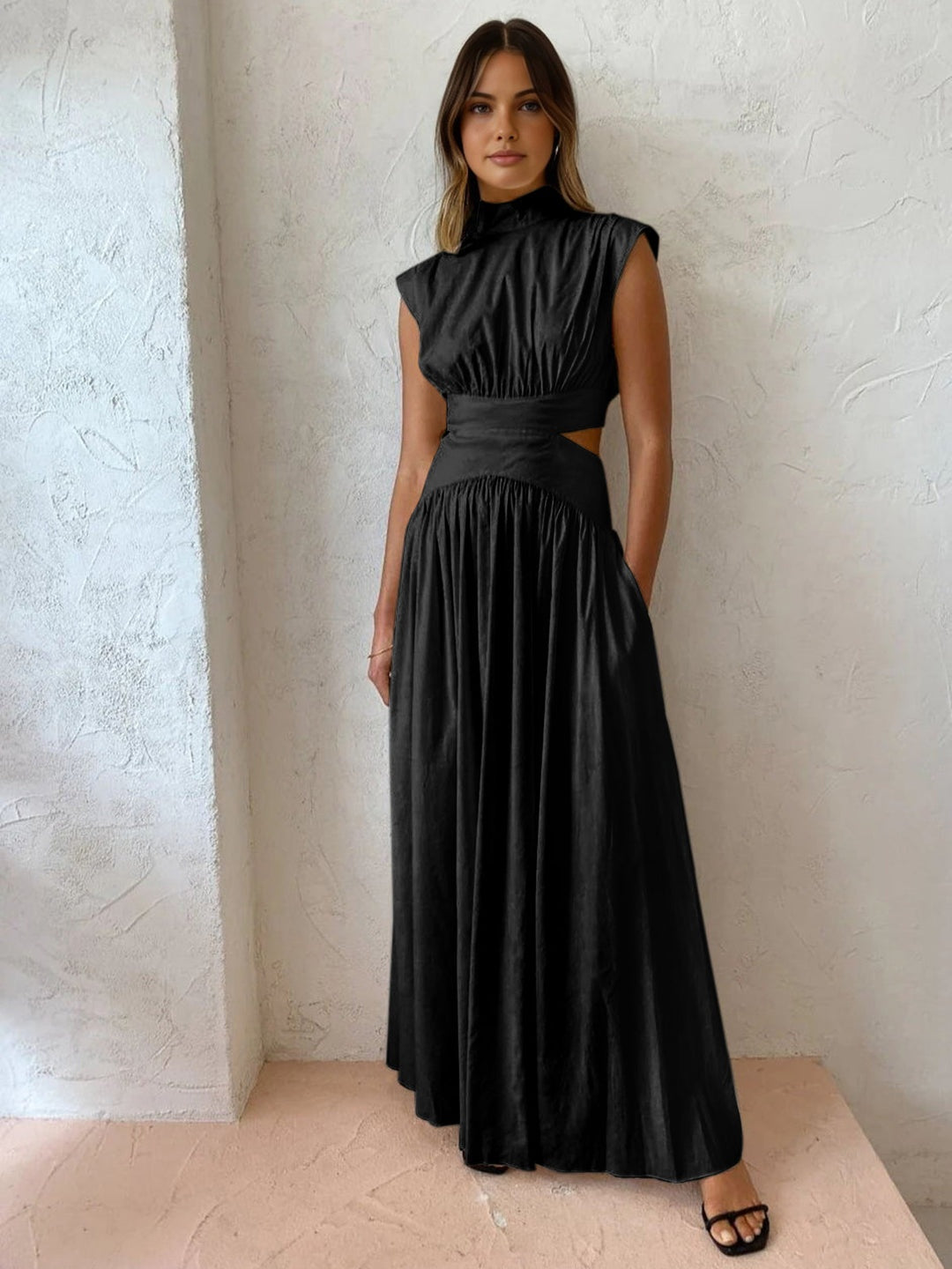 Vestido Largo de Novia Civil Cut Out Mujer Cuello Alto