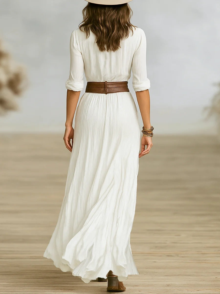 Vestido Largo de Novia Sencillo Mujer Cuello Camisero
