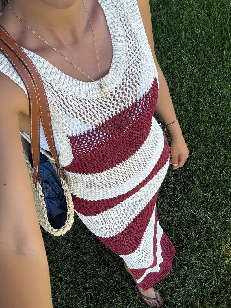Vestido Largo de Punto a Rayas Mujer Sin Mangas