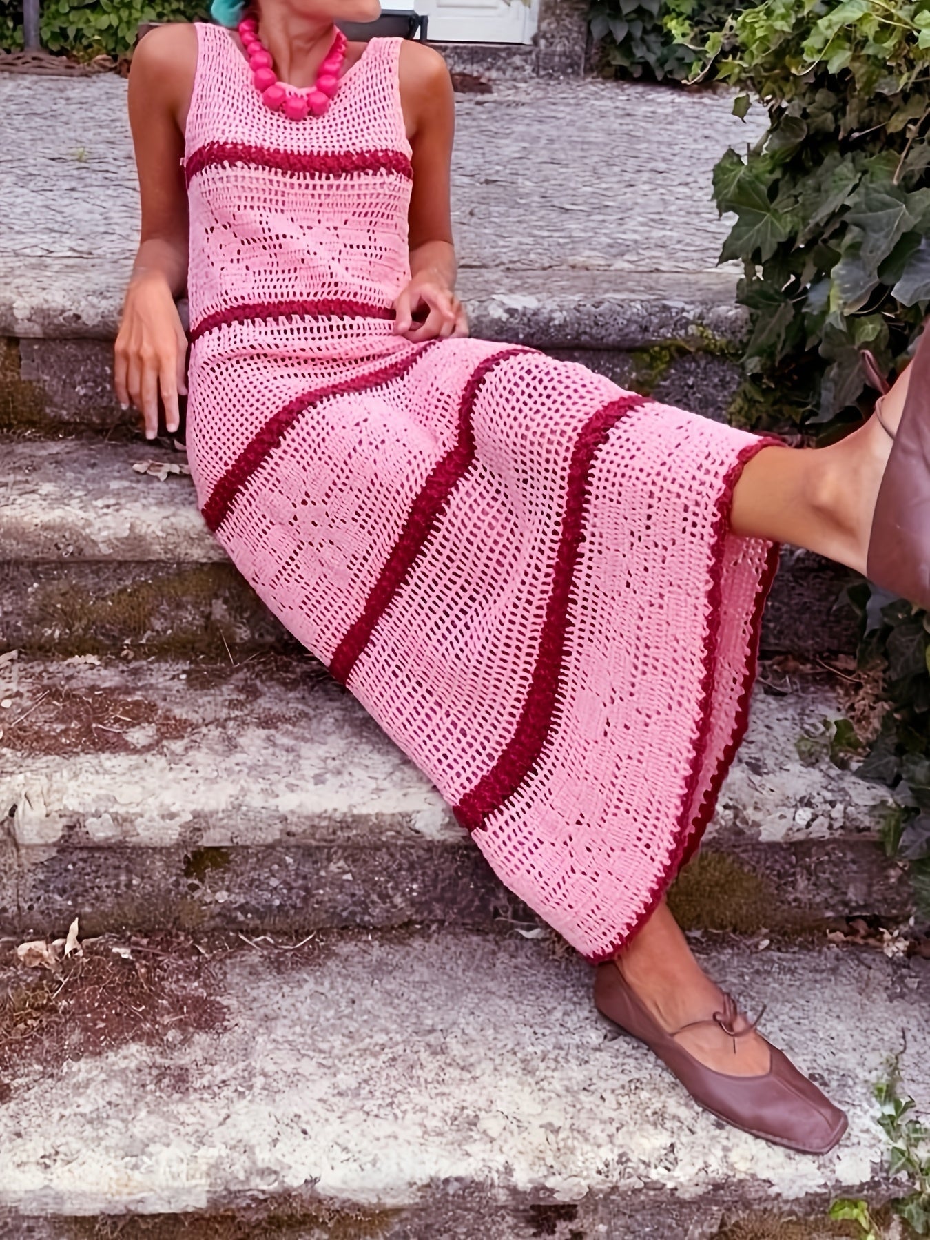 Vestido Largo de Punto Calado Mujer Sin Mangas