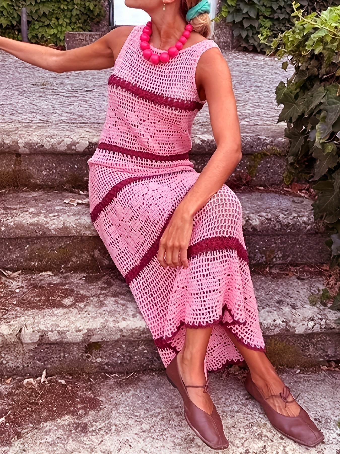 Vestido Largo de Punto Calado Mujer Sin Mangas