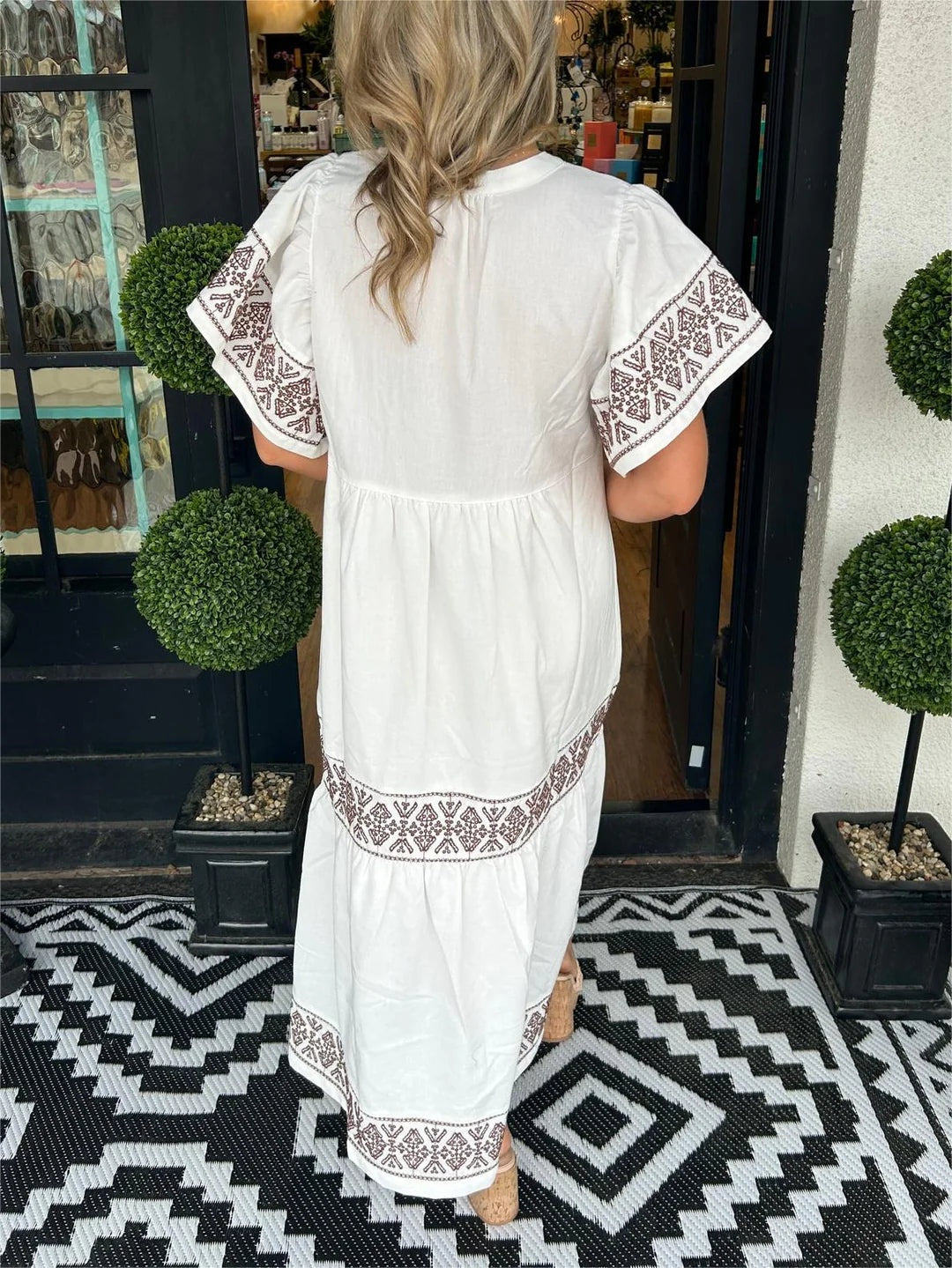 Vestido Largo Étnico Bordado Mujer Escote V