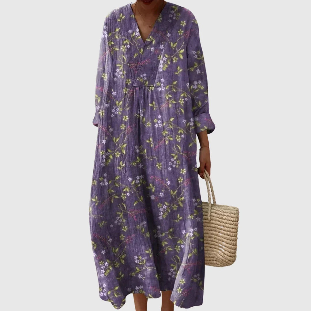 Vestido Largo Geométrico Estampado Patchwork Mujer Escote V