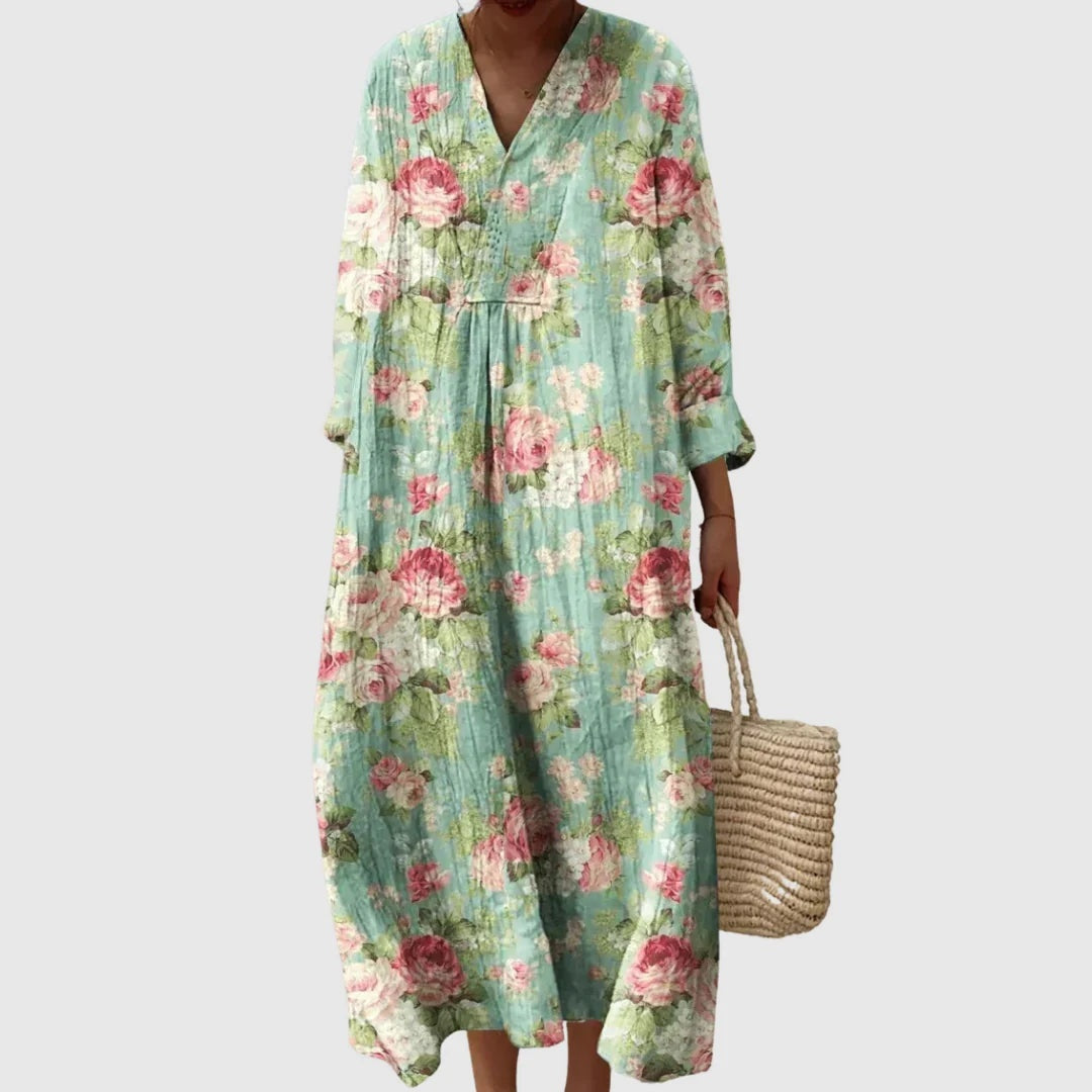 Vestido Largo Geométrico Estampado Patchwork Mujer Escote V