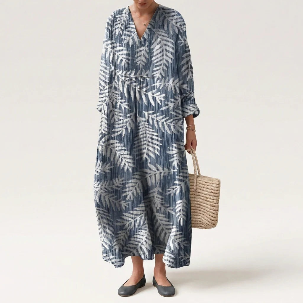 Vestido Largo Geométrico Estampado Patchwork Mujer Escote V