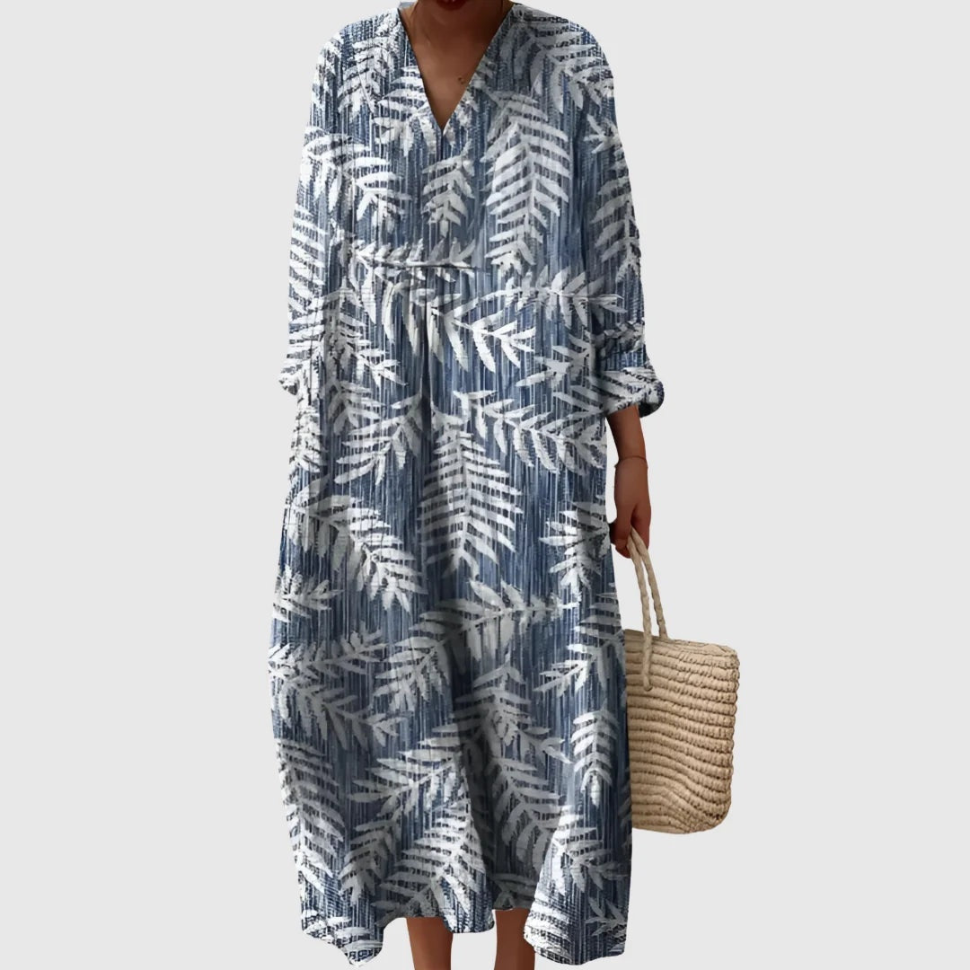 Vestido Largo Geométrico Estampado Patchwork Mujer Escote V