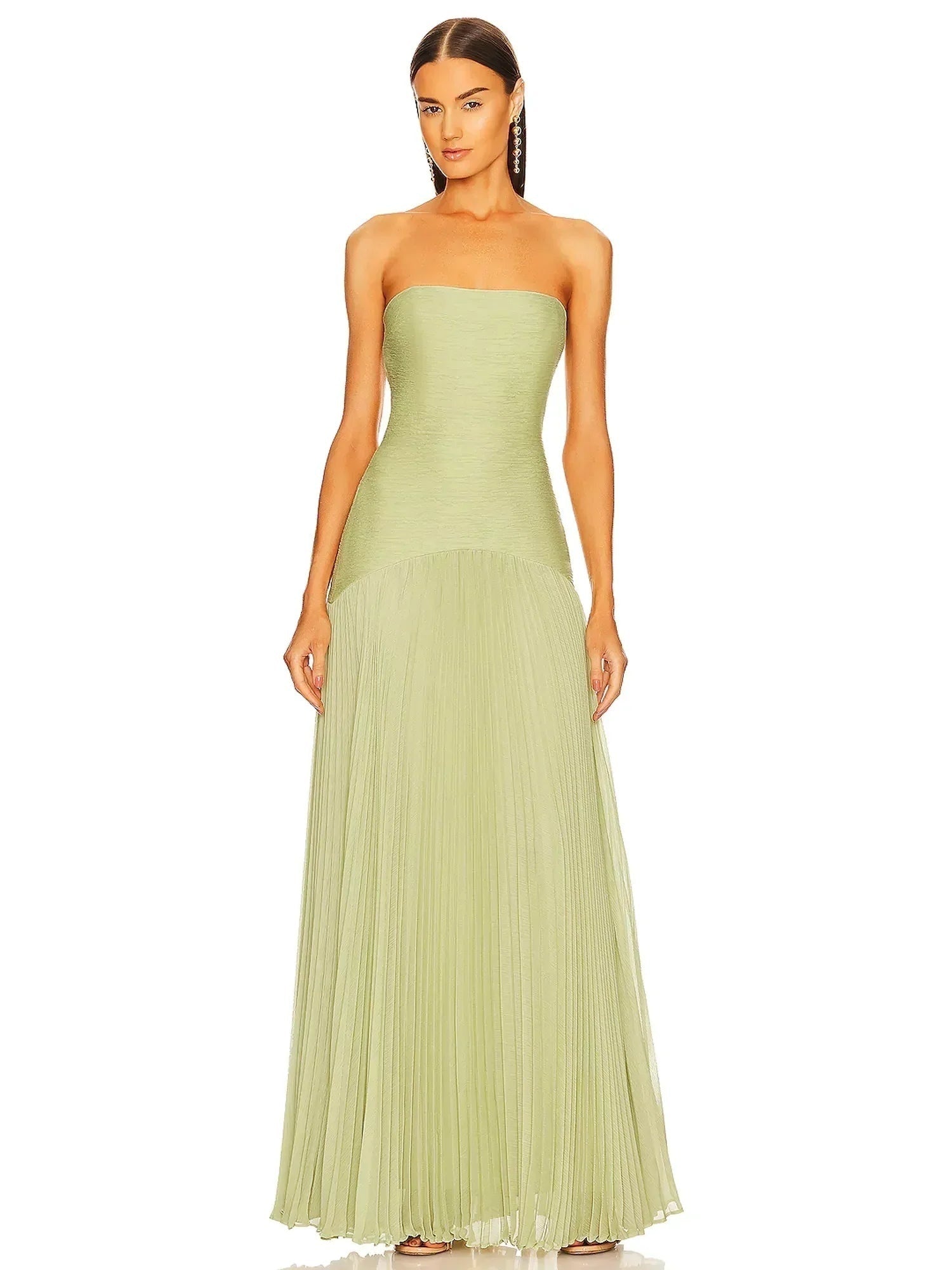 Vestido Largo Palabra de Honor Mujer Plisado