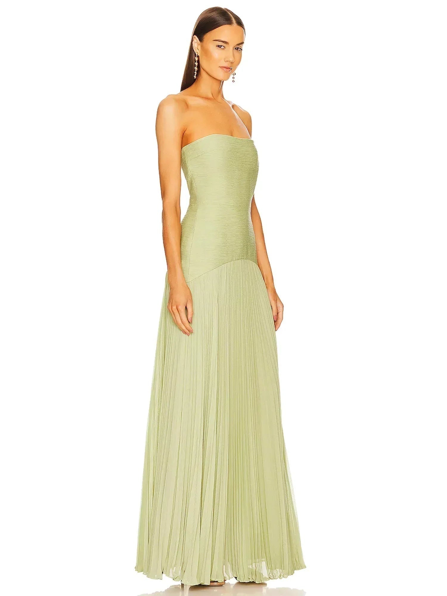 Vestido Largo Palabra de Honor Mujer Plisado