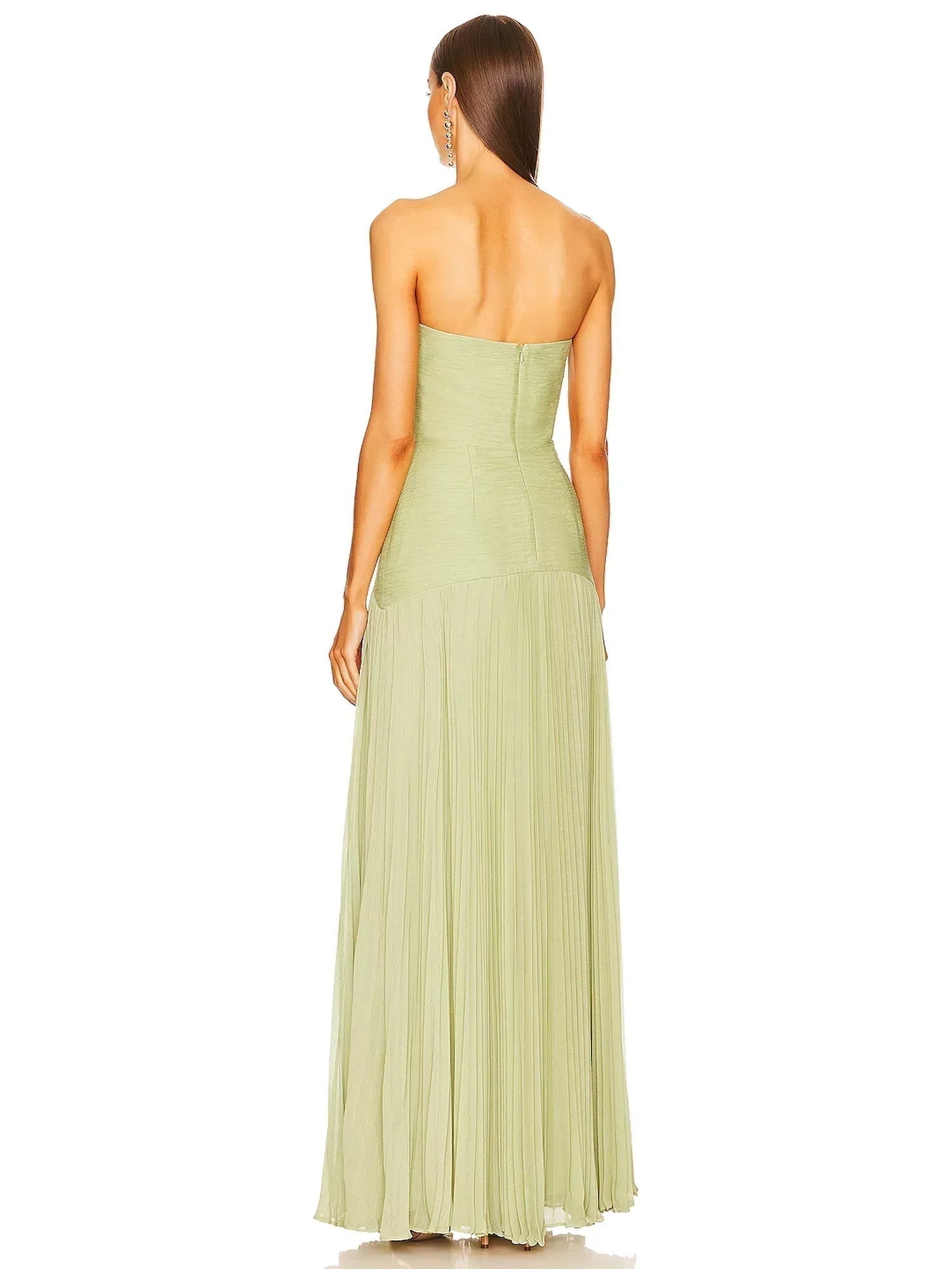 Vestido Largo Palabra de Honor Mujer Plisado