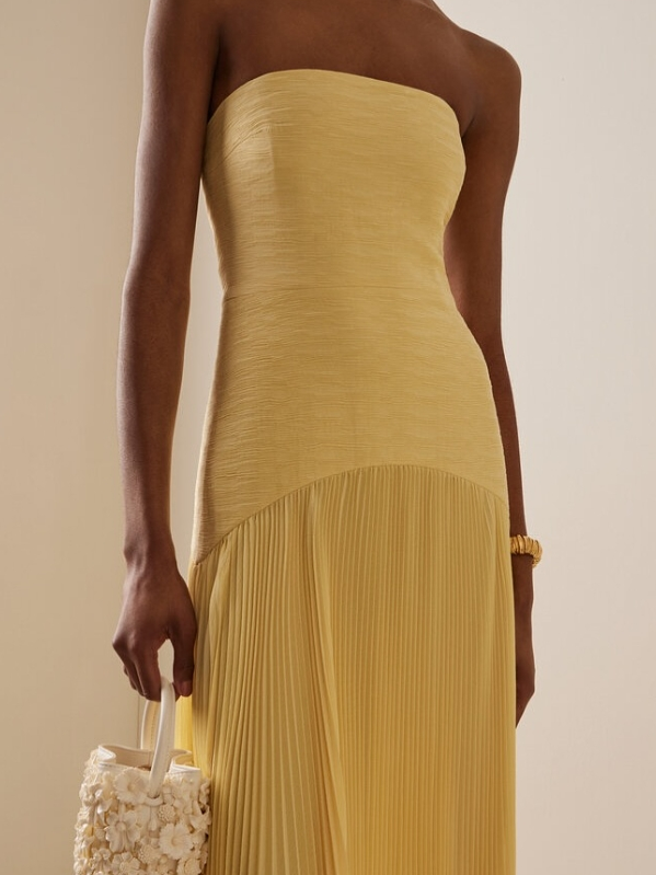 Vestido Largo Palabra de Honor Mujer Plisado