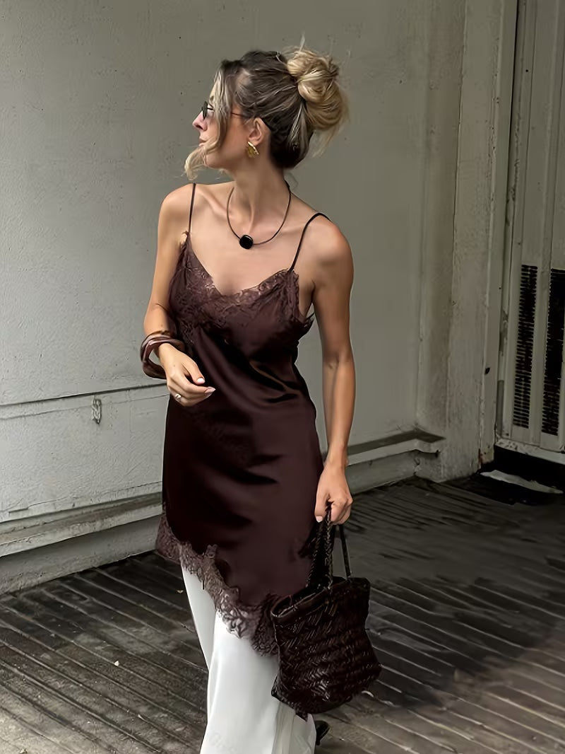 Vestido Lencero Asimétrico Mujer Tirantes Encaje