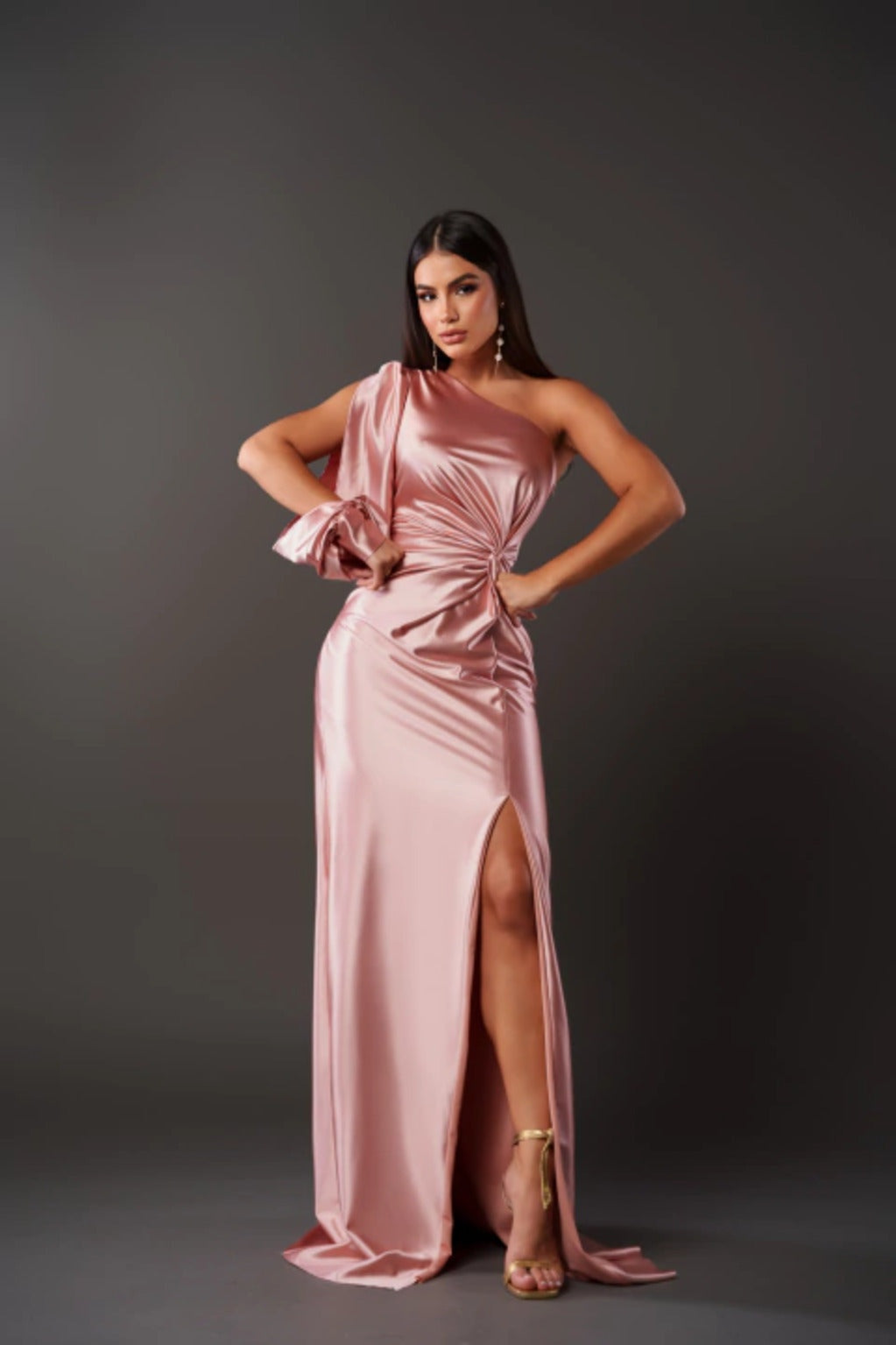 Vestido Lencero de Un Hombro Mujer Drapeado Abertura Lateral