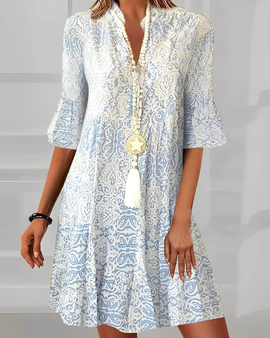 Vestido Midi Boho de Manga 3/4 Mujer Escote V