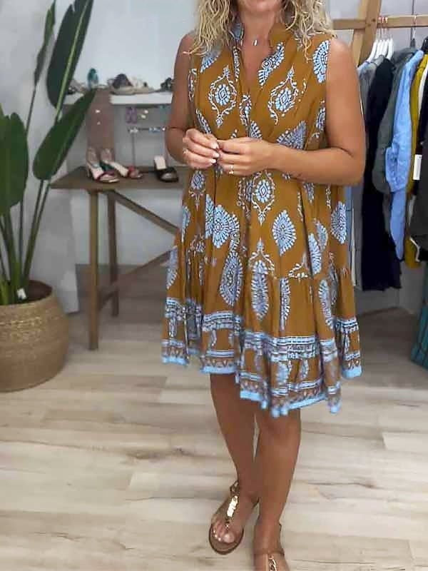 Vestido Midi Boho Estampado Tribal Mujer Sin Mangas