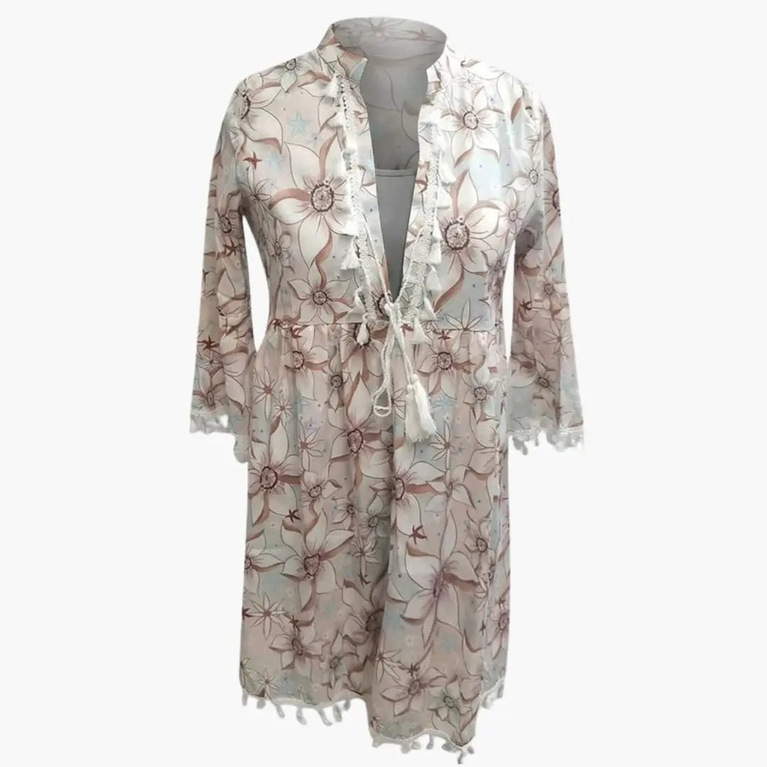 Vestido Midi Camisero Estampado Floral Mujer Manga Larga