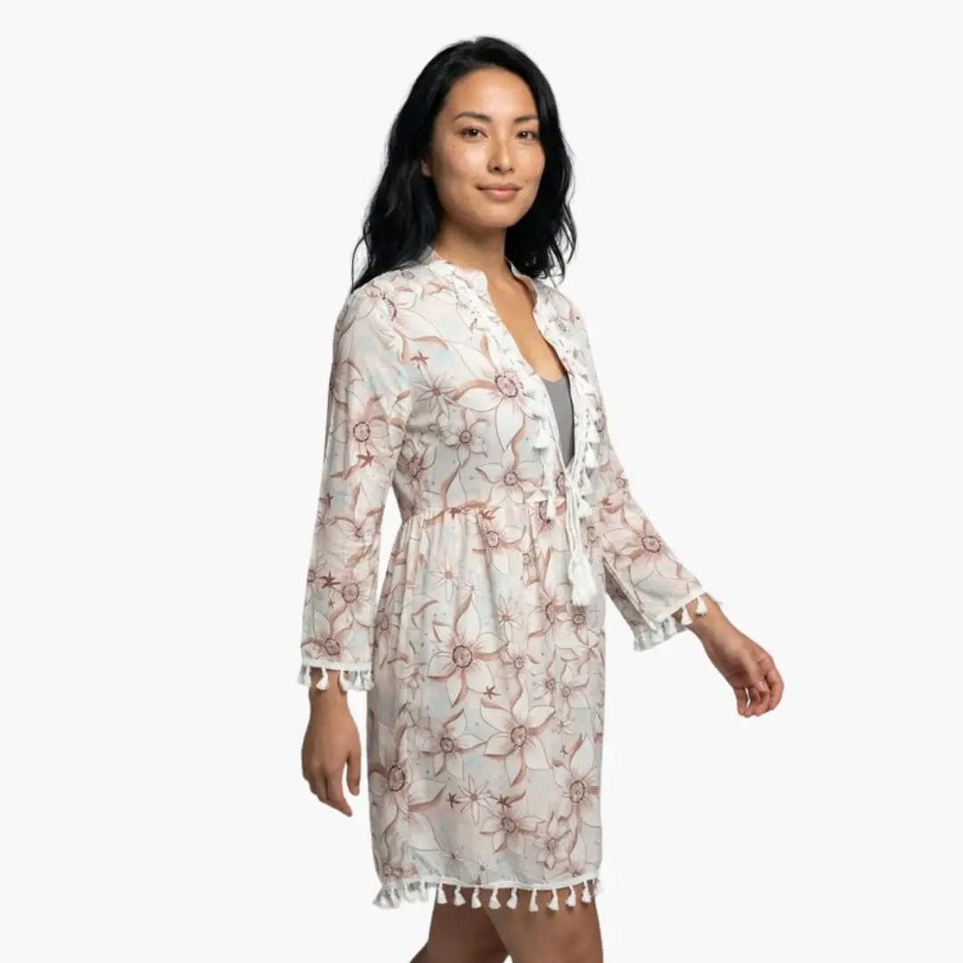 Vestido Midi Camisero Estampado Floral Mujer Manga Larga