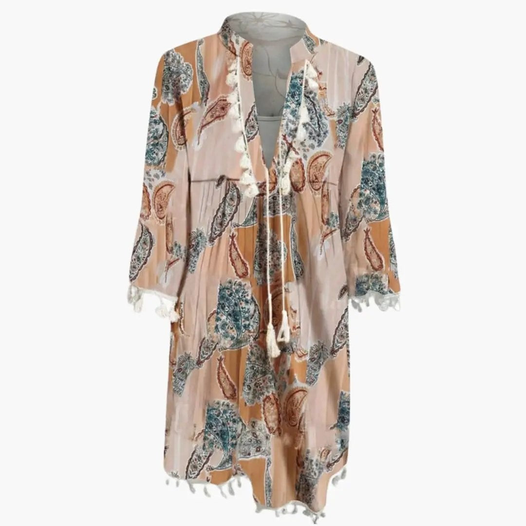 Vestido Midi Camisero Estampado Floral Mujer Manga Larga