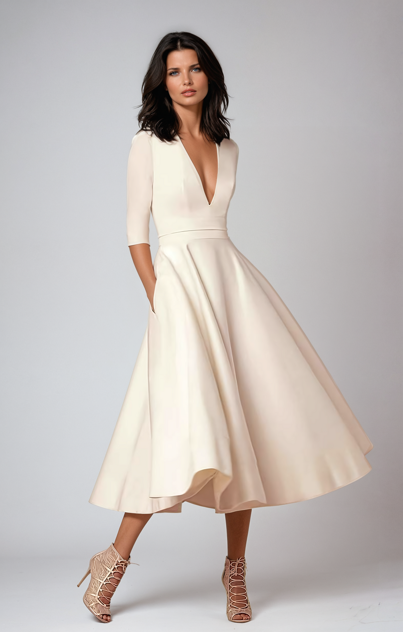 Vestido Midi de Fiesta Largo Mujer Escote V