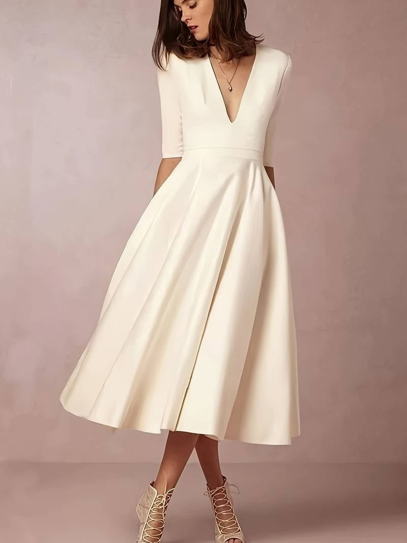 Vestido Midi de Fiesta Largo Mujer Escote V