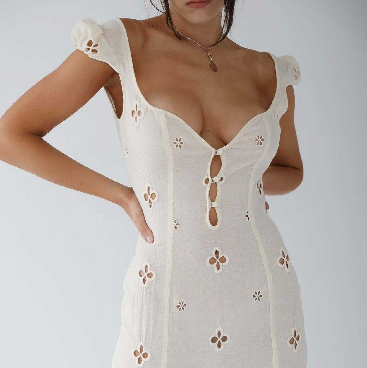 Vestido Midi de Invitada de Boda Mujer Bordado Calado