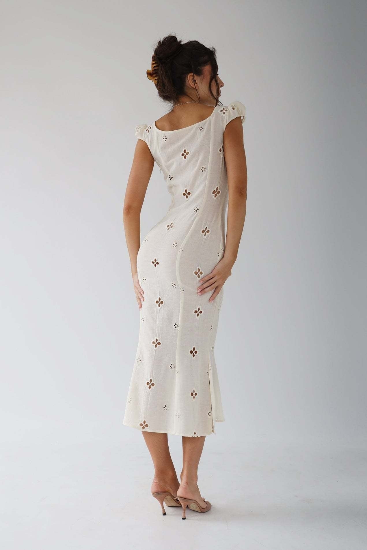 Vestido Midi de Invitada de Boda Mujer Bordado Calado