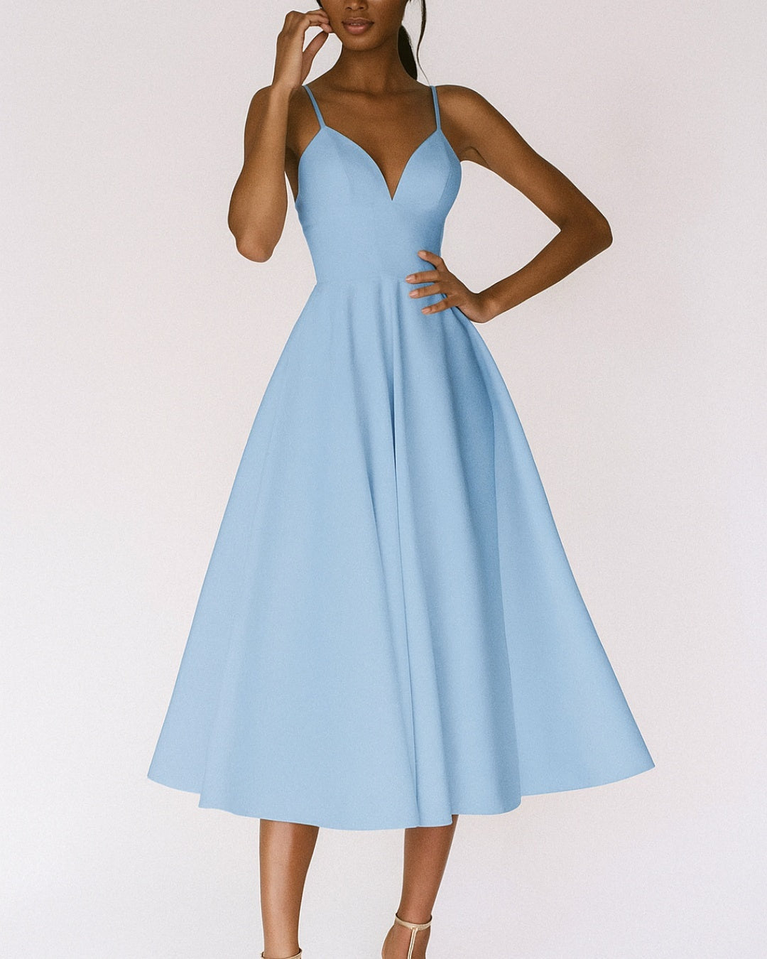 Vestido Midi de Invitada de Boda Mujer Escote V Tirantes