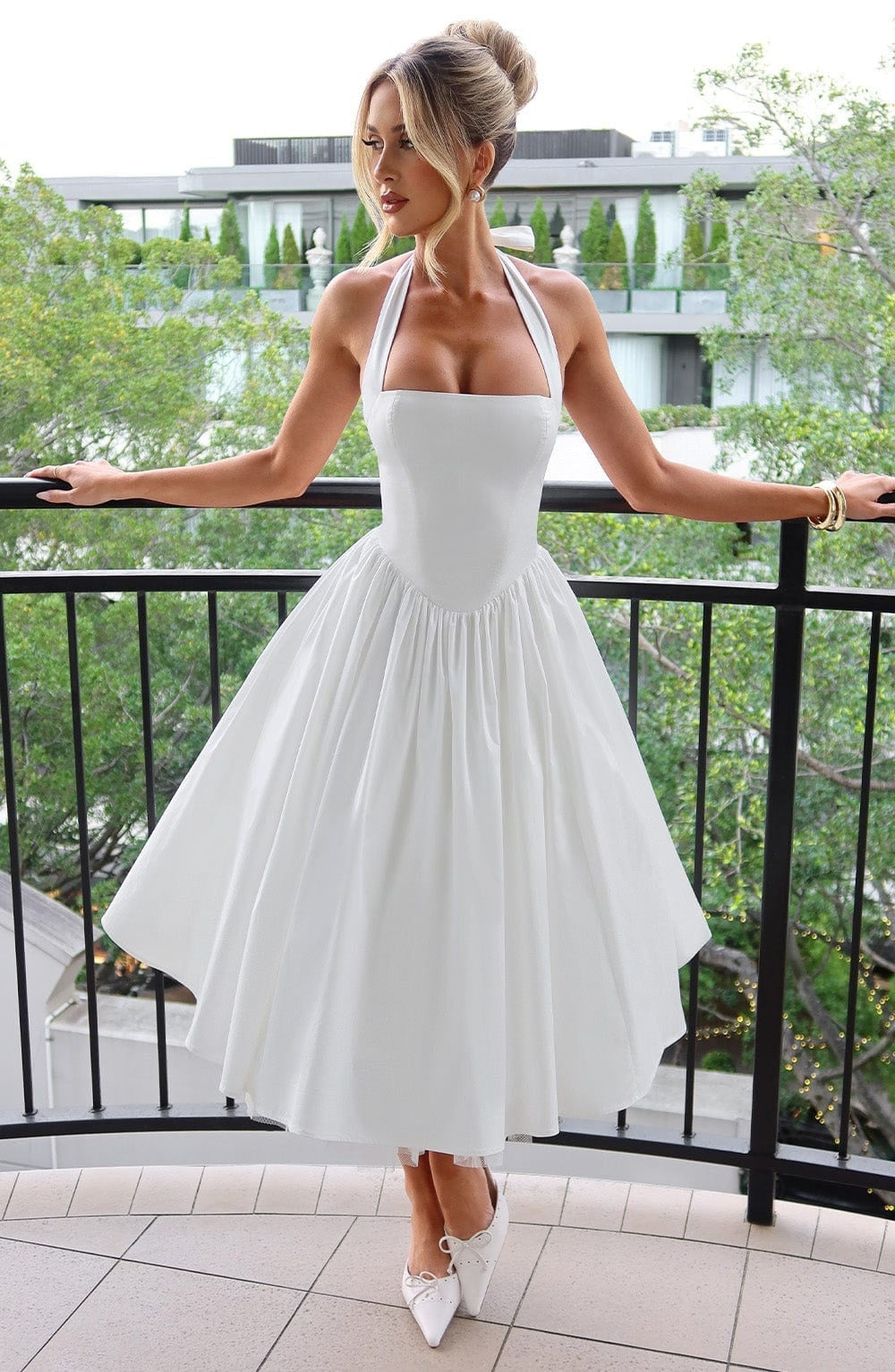 Vestido Midi de Novia Civil Halter Mujer