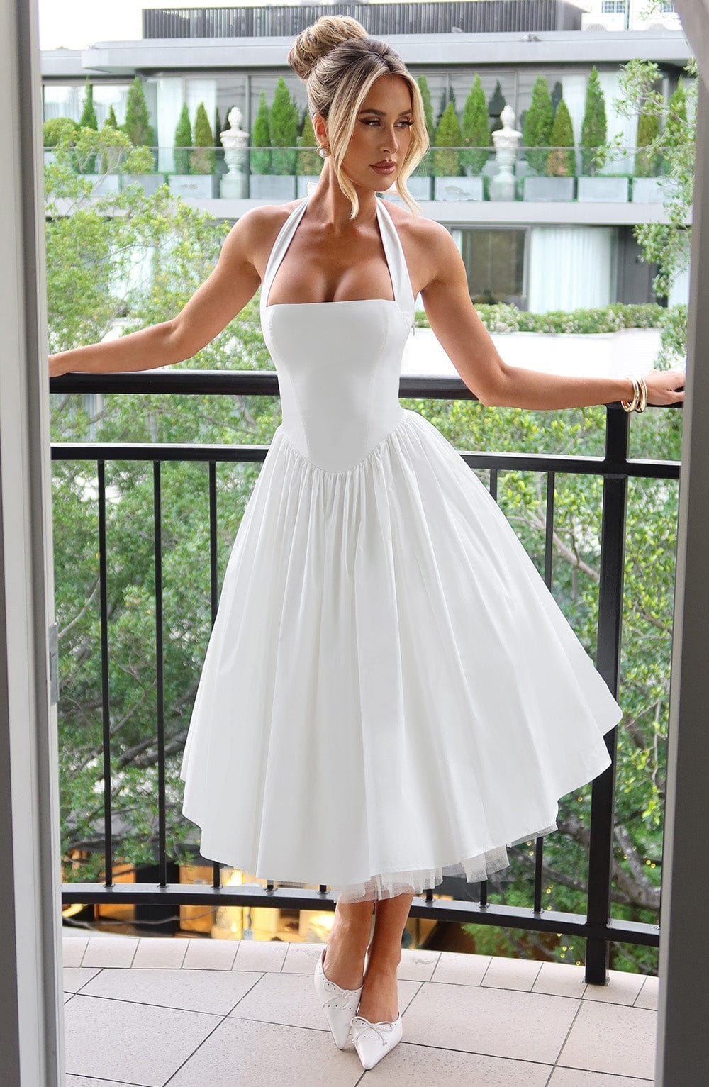 Vestido Midi de Novia Civil Halter Mujer