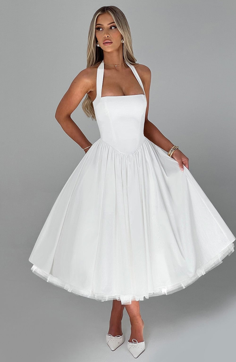 Vestido Midi de Novia Civil Halter Mujer