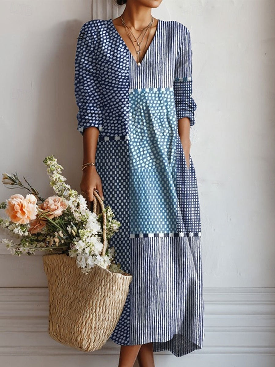 Vestido Midi de Punto Estampado Floral Mujer Escote V