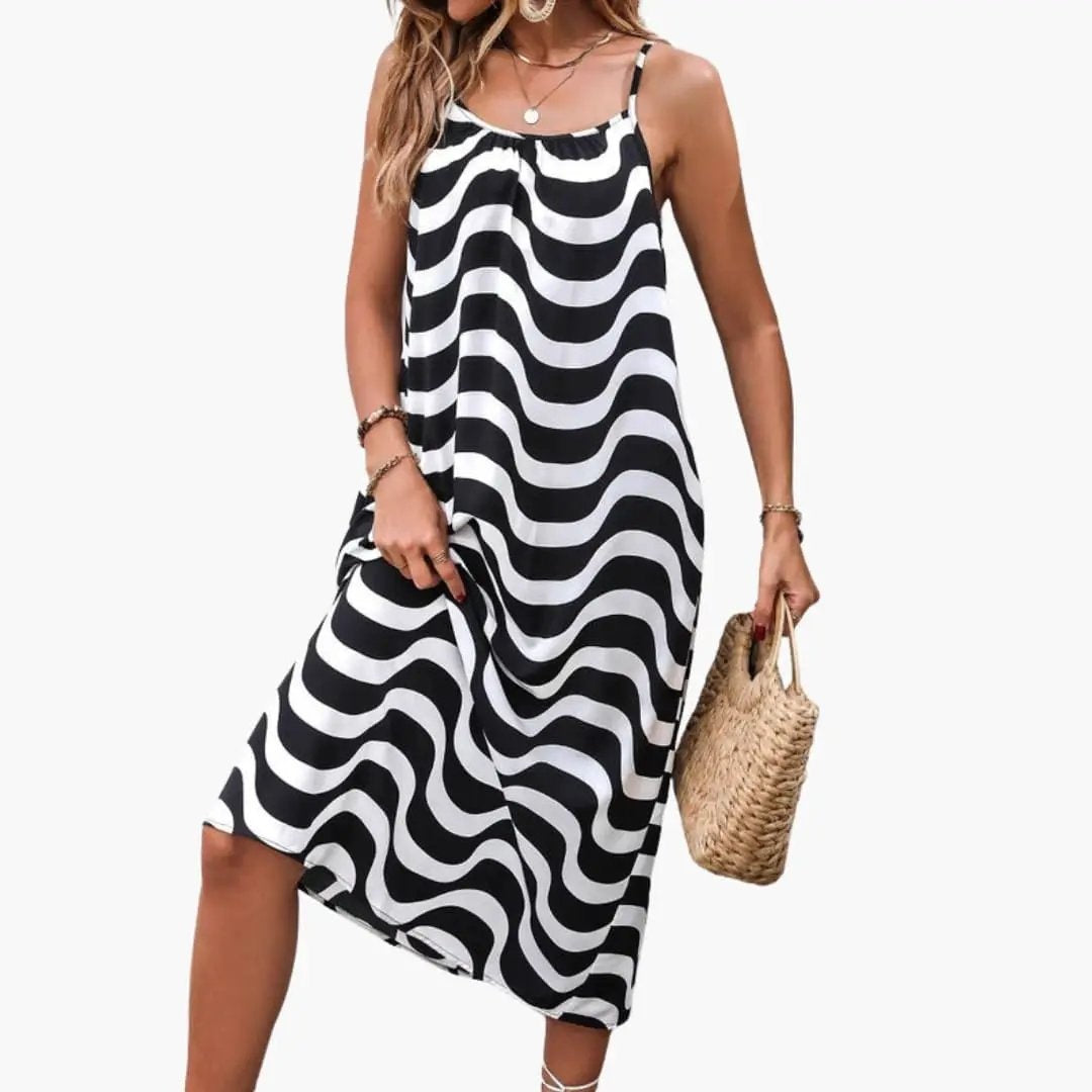 Vestido Midi Estampado Geométrico Mujer Tirantes