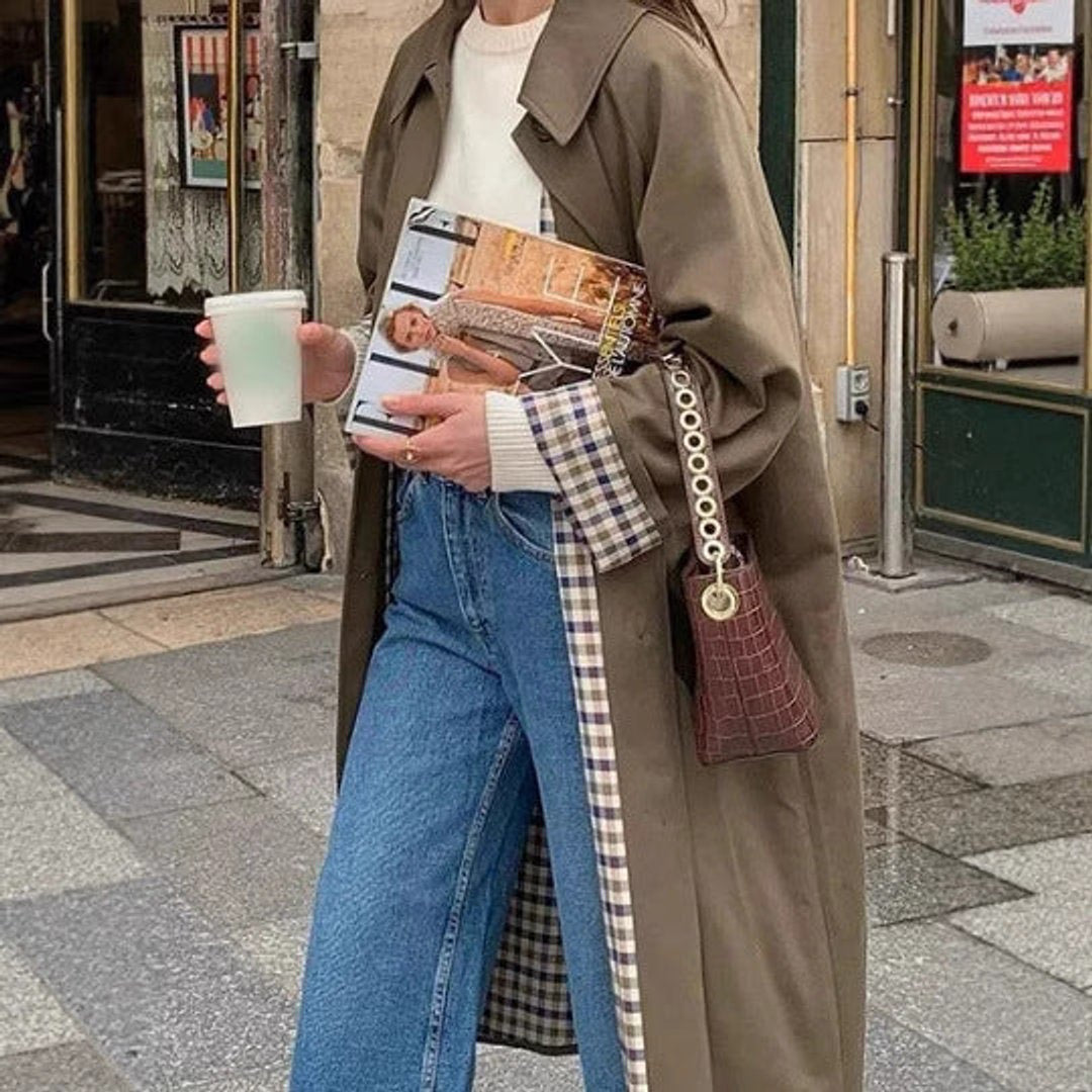 Yolanda | Gabardina Larga Mujer Oversize Forro de Cuadros